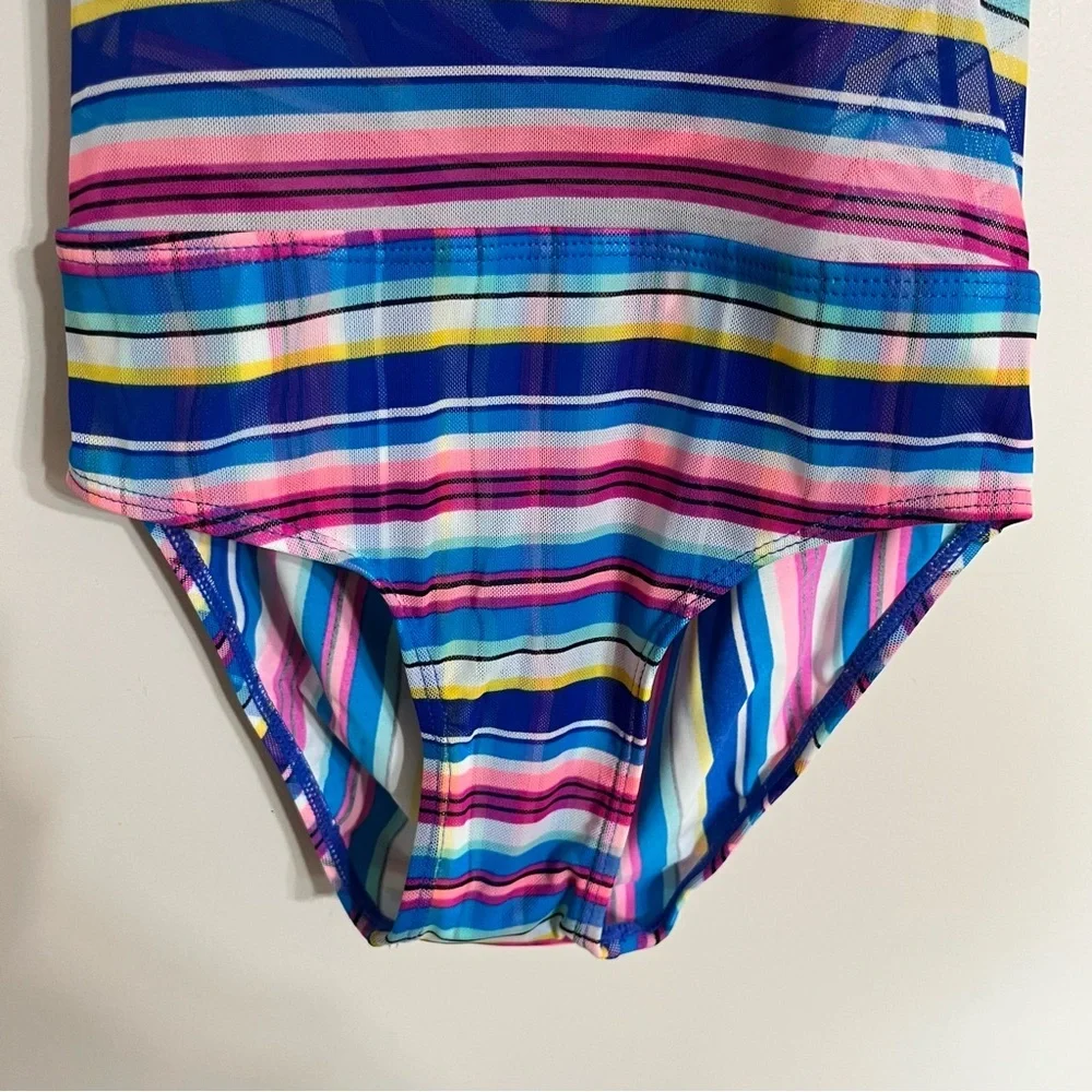 NWT Girls‎ Gossip Girl 1 Piece Swimsuit Striped With Sheer Belly Area Size 8